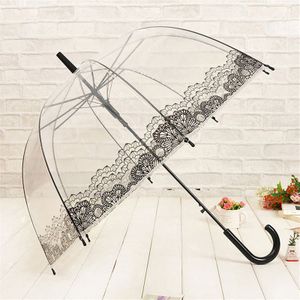 Mode Doorzichtige Plastic Transparante Paraplu Creatieve Regen Sunny Vrouwen Meisjes Dames Versiering Lange Handvat Paraplu