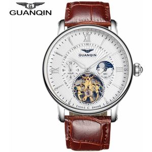 GUANQIN Luxe Top Tourbillon Skeleton Horloge Mannen Mode Casual Lederen Automatische Mechanische Horloge Relogio Masculino