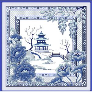Eeuwige Liefde De Blauw Porselein View Chinese Borduurpakketten Ecologische Katoen Stamped Diy Kerst Decoraties Voor Huis