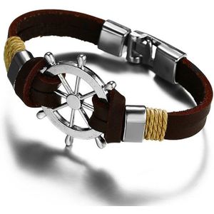 Retro Armband Homme Mannen Sieraden Zilveren Kleur Roer Armband Bruin Zwart Lederen Viking Nautische Armbanden Vriendje