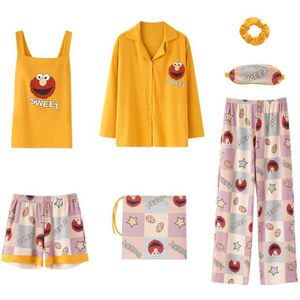 Jrmissli Groene Plaid Vrouw Pyjama Set Katoen Eenvoudige Vrouwelijke Homewear Kleding 7 Stuks Pyjama Pak