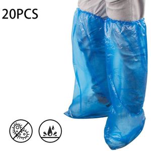 20 Pairs Regen Beschermende Hoge Top Schoen Cover Blauw Unisex Wegwerp Waterdichte Outdoor Laars Anti Slip Stofbestendig