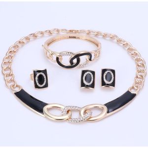 5 Kleuren Sieraden Sets Ketting Ring Armband Oorbellen Bruiloft Goud Kleur Voor Vrouwen Crystal Maxi Jurk Accessoires
