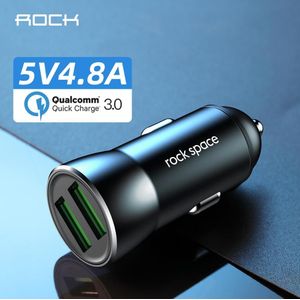 Rock Alle Metalen Dual Usb 4.8A Autolader Voor Iphone Xs Max/Xr/X/7/6S Qc 3.0 Mini Car Charger Adapter Voor Note 9/Galaxy S10/S9/S8