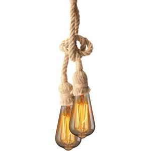 E27 Industriële Hanglamp Dubbele Hoofd Vintage Edison Touw Plafond Thuis Restaurant Thema Decor Henneptouw