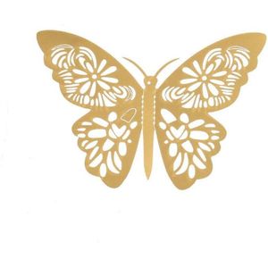 12 Stks/pak 3D Gouden Vlinder Muurstickers Diy Hollow Simulatie Papier Vlinder Decoratie Muur Ornament Bruiloft Layout