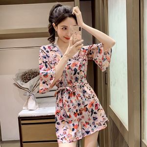 Zomer Vrouwen Elegante Bloemenprint Jumpsuits Vrouwelijke Wijde Pijpen Romper Beach Wear Overalls Romper Boog Playsuit T31