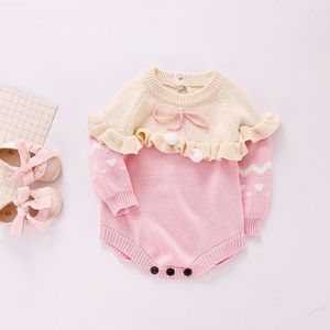 0-18M Pasgeboren Kid Baby Meisje Kleding Herfst Winter Warme Gebreide Trui Bodysuit Elegante Ruches Leuke Zoete geboren Outfit