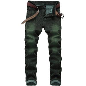 Mannen Jeans Groen Hip Hop Slim Biker Jeans Vernietigd Fry Sneeuwvlokken Slim Fit Denim Broek Elastische Streetwear