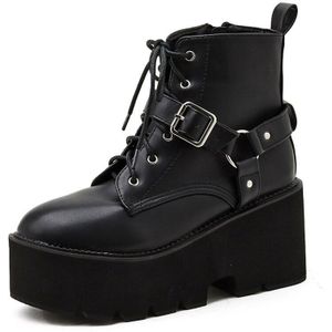 Gdgydh Nieuws Herfst Vrouwen Enkellaars Ronde Neus Platform Chunky Hakken Vrouwelijke Gothic Punk Dames Schoenen Zwart Maat 35-39