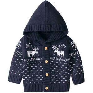 0-18M Baby Meisjes Vest Hooded Trui Kerst Kleding Kids Gebreide Herten Jas Knop Lange Mouw Outfit Jongens top Winter
