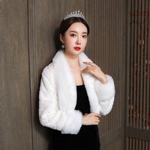 Ivoor Bruiloft Accessoires Faux Fur Bolero Lange Mouwen Ivoor Wedding Jassen Winter Warme Jassen Bruid Bruiloft Jas