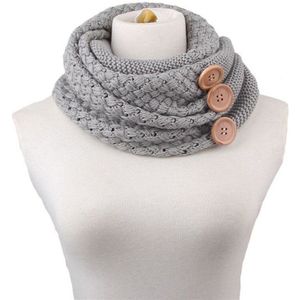 Winter Warm Knit Infinity Sjaal Luxe Vrouwen Effen Kleur Gehaakte Patroon Basic Chunky Grote Knop Gebreide Snood Ring Sjaal