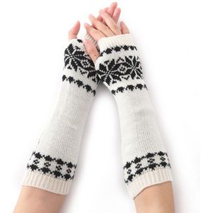 Winter Vrouwen Lange Warm Mouwen Wanten Vrouwelijke Sneeuwvlok Acryl Stretch Knit Half Vinger Vingerloze Arm Warmers Handschoenen C75