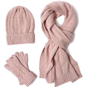 3Pc Gebreide Muts Sjaal Handschoen Sets Voor Vrouwen Winter Warm Wol Twist Cap Gorros Motorkap Effen Hoofdband Knit sjaal Jaar