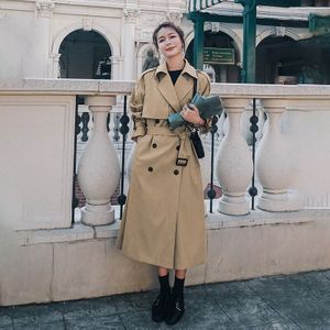 Vrouwen Windjack Kaki Herfst Mode Revers Mid-Lengte Jas Koreaanse Losse Lente Herfst Alle-Wedstrijd trenchcoat 61M