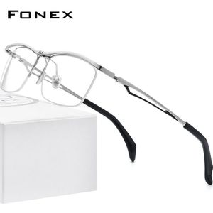 Fonex 180 ° Flip Titanium Brilmontuur Mannen 2022 Semi Randloze Vierkante Recept Brillen Half Optische Eyewear F8044