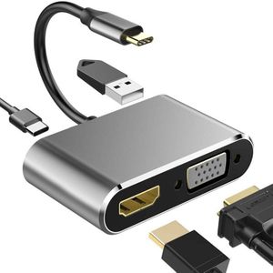 Usb C Naar Hdmi Vga Adapter, 4 In 1 Type C Naar Vga Hdmi Video Converter Adapter Snelle Oplader Voor Ipad Pro/