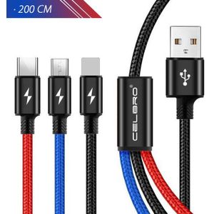 3 In 1 Multi Usb Type C Kabel 2 Meter Micro Usb C Korte Cabel Meerdere Usb Charger Cable Voor samsung S20 Ultra 20 Lading Draad 2 M