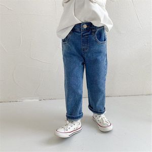 Lente Herfst Kinderen Retro Casual Alle-Match Jeans Koreaanse Jongens Effen Kleur Broek Meisjes Straight Casual Denim Broek