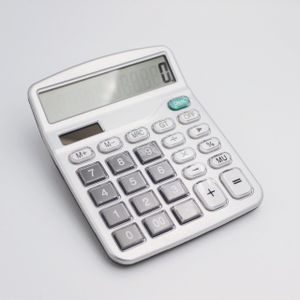 12 Digit Bureau Rekenmachine Grote Knoppen Financiële Business Accounting Tool Wit Grote Knoppen Batterij En Zonne-energie