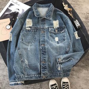 Casual Koreaanse Gescheurde Gat Mannen \ &#39;S Denim Jacket Trendy Losse Student Jasje Knappe Lente Herfst Tieners Jas