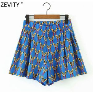 Zevity Vrouwen Mode Dier Afdrukken Bermuda Dames Chic Elastische Taille Rits Shorts Pantalone Cortos P908