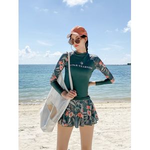 Lange Mouwen Badpak Kitesurf Swim Surfing Badpakken Voor Vrouwen Sport Die Split Rok Zon Koreaanse Ins Animal Polyester