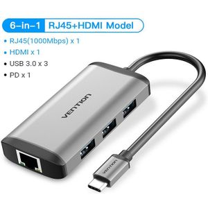 Drag Usb C Hub Type C Naar Usb 3.0 Dock Station Usb C Hdmi RJ45 4K Voor Macbook Pro air Accessoires Type C 3.1 Splitter Usb Hub