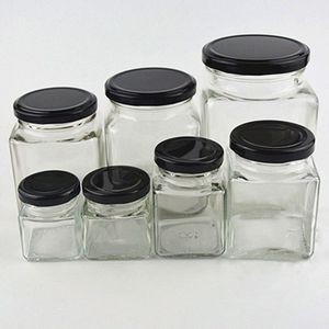 2 stks/partij soort Capaciteit Vierkante Transparant Glas Lege Flessen Voor Honing Moer Bus Tank Blik Glas Jam-jar