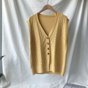 Vrouwen Trui Vest Mouwloze Gebreide Tops Herfst Korea Stijl Basic V-hals Twisted Kabel Breien Enkele Breasted Kledingstuk