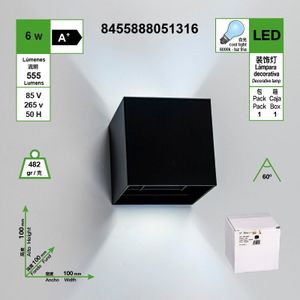 6W Moderne Stijl Zwart Vierkante Led Waterdichte Wandlamp, 6000K Wit Licht, kan Worden Geïnstalleerd Binnen En