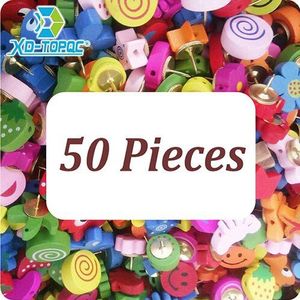 50 stks/partij Kantoor Punaises Push Pins Gekleurde Kaart Foto Houten Pin Board Kurk Kantoor &amp; School Supplies