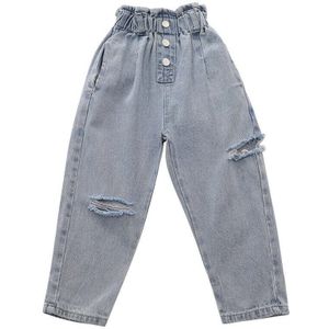 Meisjes Hoge Taille Denim Jeans Slanke Gat Gescheurd Broek Casual Jeans Hoge Streetwear Losse Radijs Broek Grote Meisjes Voor Broek