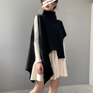 Koreaanse Lente Gebreide Sjaal Side Spilt Onregelmatige Mouwloze En Zoom Hoge Kraag Schouderophalen Truien Vrouwen Mode Streetwear