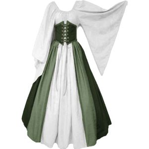 Middeleeuwse Renaissance Toga Volwassen Vrouwen Tube Top Fly Mouwen Koord Gordel Taille Hoge Taille Rokken Halloween Kostuums