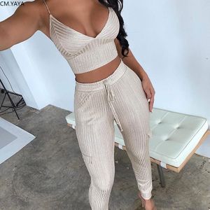 Winter Vrouwen Set V-hals Mouwloze Trainingspakken Strap Crop Tops Broek Pak Tweedelige Sets Party Night Club Fitness Outfits GL0811