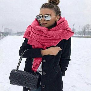 Mode Winter Dikke Warme Grote Sjaal Vrouwen Wraps Vintage Polar Fleece Winddicht Effen Kleur Wilde Sjaal Sjaals 176cm