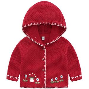 Lente Herfst Baby meisje Mooie Kleding, Leeftijd Voor 9 M-2 T, met Bloemen Patroon, Grote Rode Geborduurde Hooded Sweater Jas