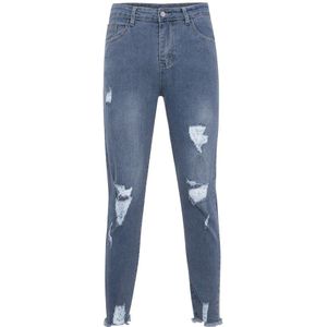 Heren Pure Kleur Gat Denim Jeans Vintage Wassen Skinny Ripped Vernietigd Stretch Slanke Werk Broek Broek Met Gaten Voor Mannen 8.21