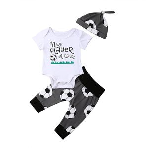 3Pcs Pasgeboren Baby Boy Top T-shirt Voetbal Lange Broek 3-18M Kid Outfit Kleding Set Hoed