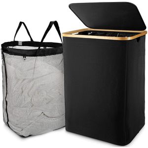 Wasmand Met Deksel, Zwart Wasmand Met Verwijderbare Waszak-Wasserette Sorter Voor Badkamer En Slaapkamer