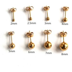 Titanium Goud-kleur Plating Kleine Bal Stud Oorbellen Voor Mannen Vrouwen 2mm tot 8mm