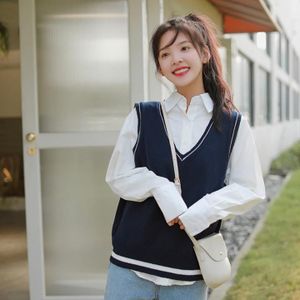 Trui Vest Vrouwen Herfst Losse V-hals Mouwloze Koreaanse Stijl All-Match Womens Vintage Vesten Ulzzang Elegante Verse Chic