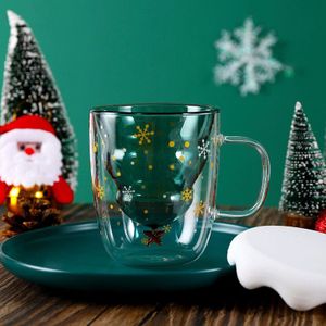 Leuke Kerstboom Mok Double Wall Koffie Cups Met Deksel Sneeuwvlok Ster Xmas Wijn Melk Water Thuis decoraties P13