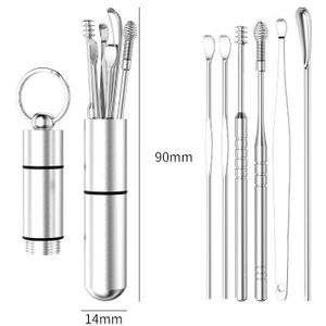 Rvs Oor Pick Set, Oor Pick En Oorsmeer Oor Picking Tool, 6 Stuks Draagbare Opslag Buis