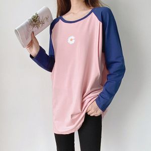 Kleur-Blocking Kleine Chrysant Patroon Verpleging Lange Mouwen T-shirt Grote Maat Kleding Voor Zwangere Vrouwen Herfst 8580