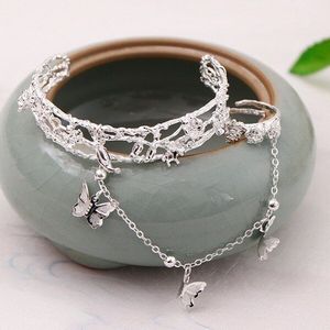 Goedkope Zilveren Kleur Armband Vlinder Kristal Bel Armbanden Met Ring Vinger Vrouwen Bruid Bruiloft Accessoires Mode-sieraden