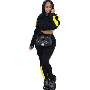 Mode vrouwen sweatsuit hooded crop top en potlood broek 2 delige set casual sexy sport pak