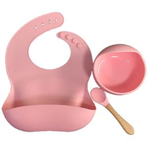 3Pcs Baby Servies Set Pasgeboren Slabbetjes + Diner Plaat + Lepel Set Waterdichte Food Grade Siliconen Feeding Speeksel Handdoek kinderziektes